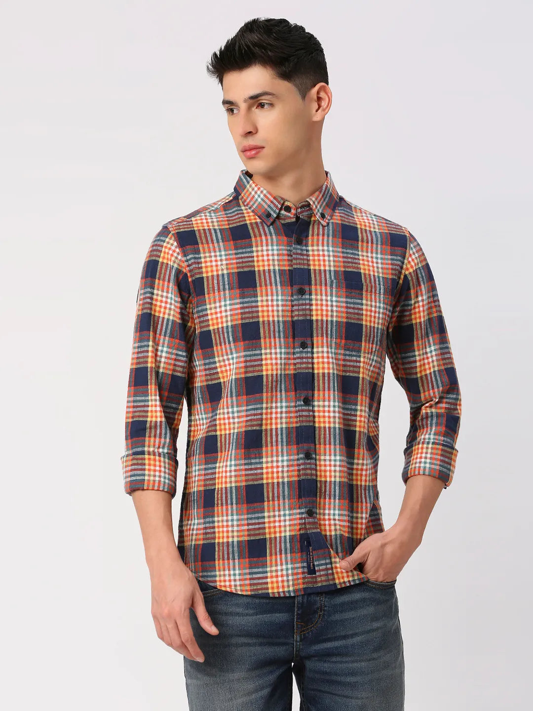 Navy Slim Fit Regular Collar Men's Shirt by Being Human Clothing