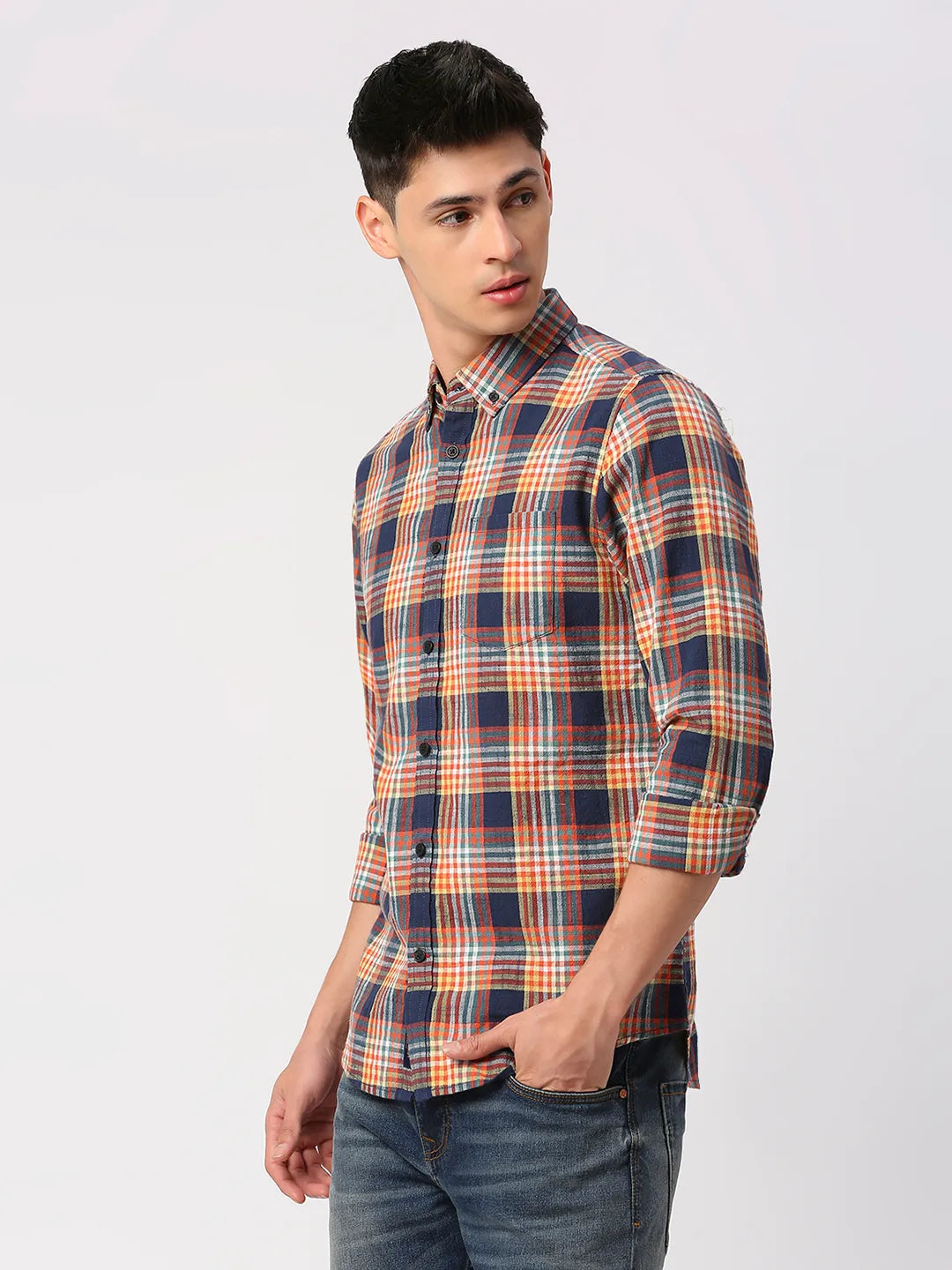 Navy Slim Fit Regular Collar Men's Shirt by Being Human Clothing