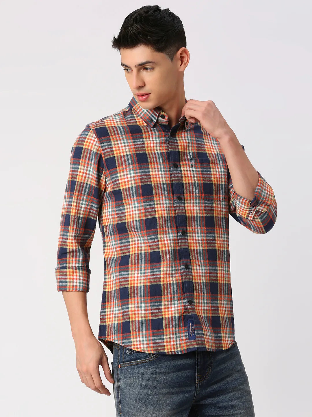 Navy Slim Fit Regular Collar Men's Shirt by Being Human Clothing