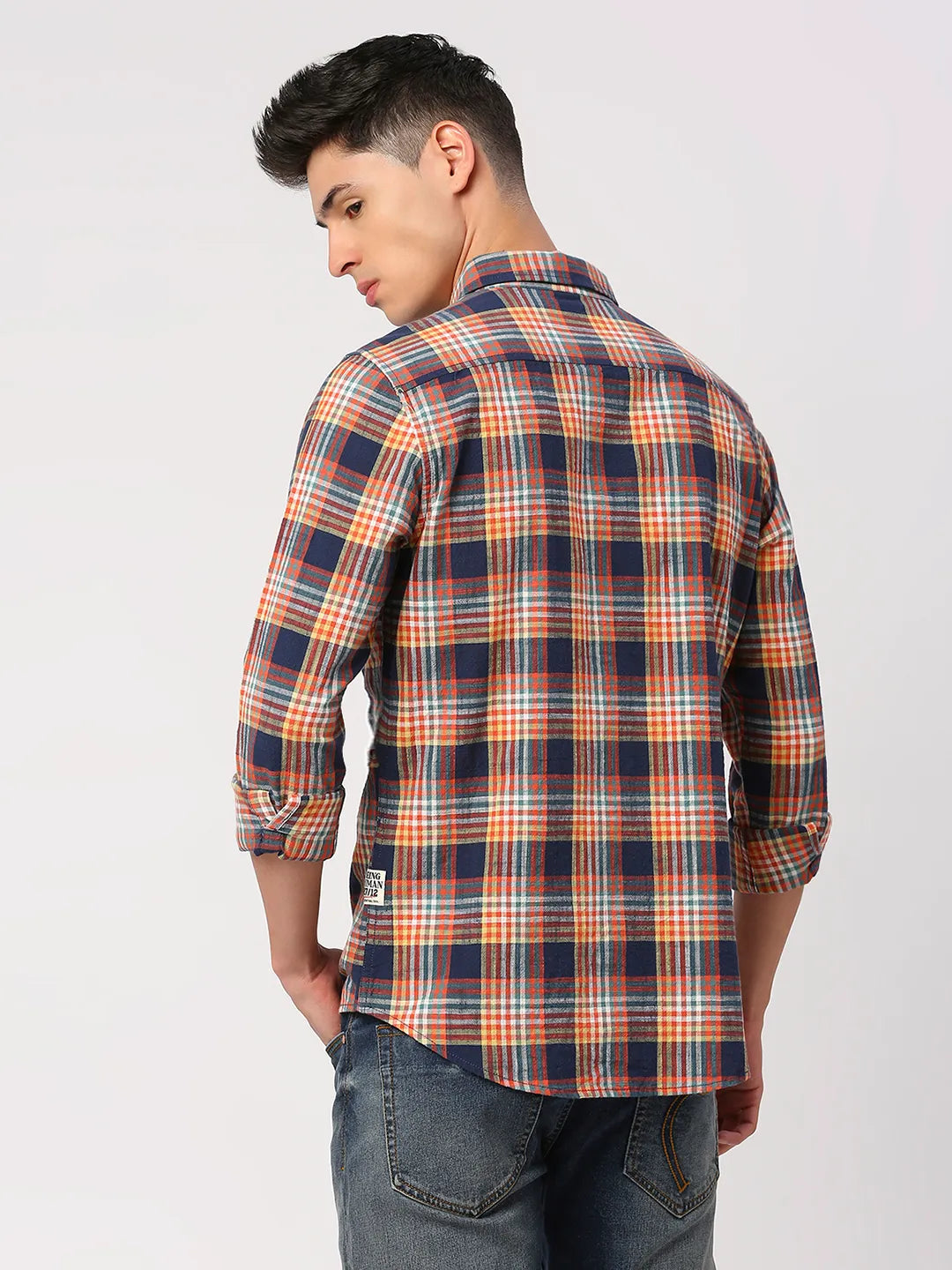 Navy Slim Fit Regular Collar Men's Shirt by Being Human Clothing