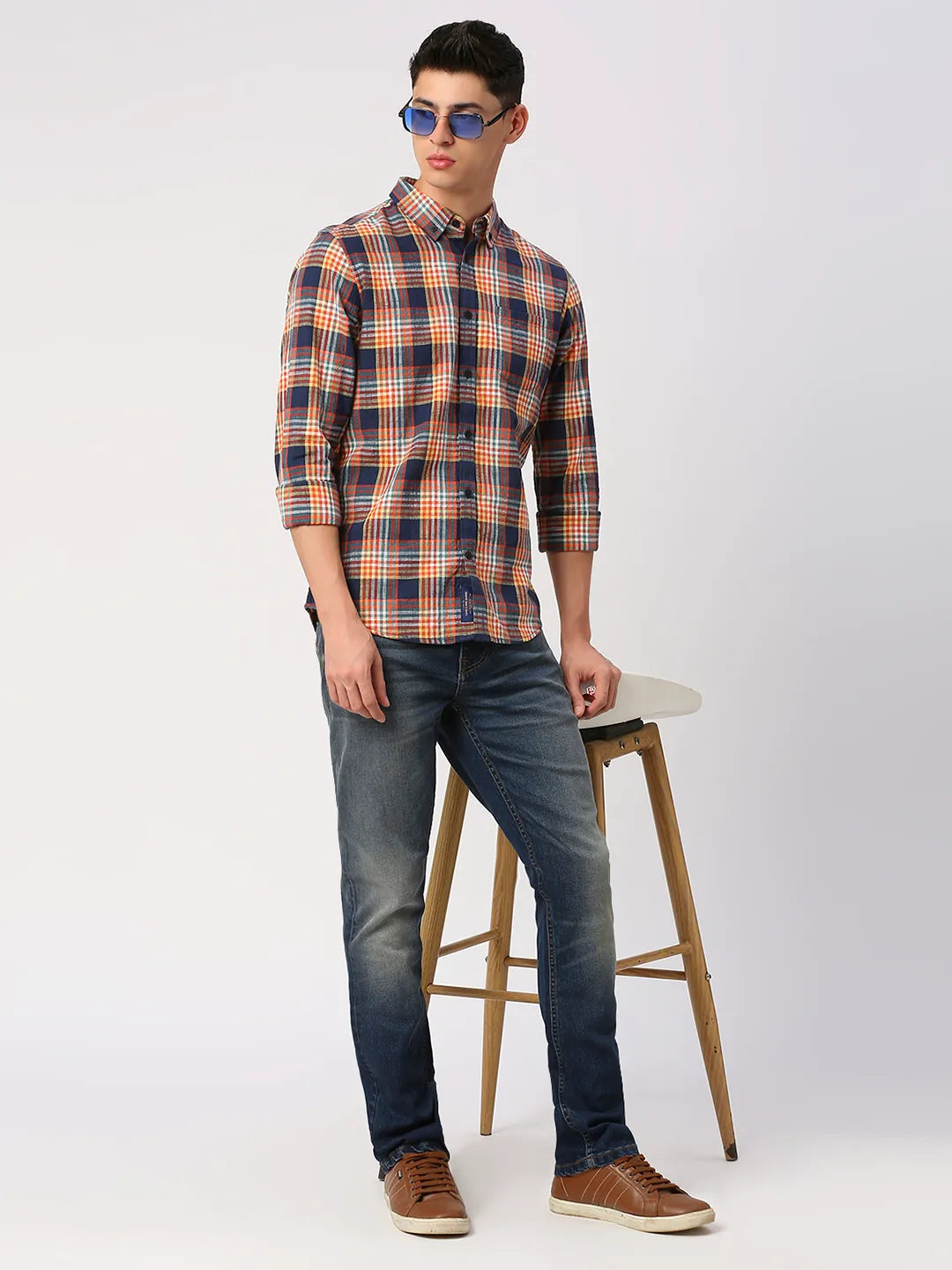 Navy Slim Fit Regular Collar Men's Shirt by Being Human Clothing