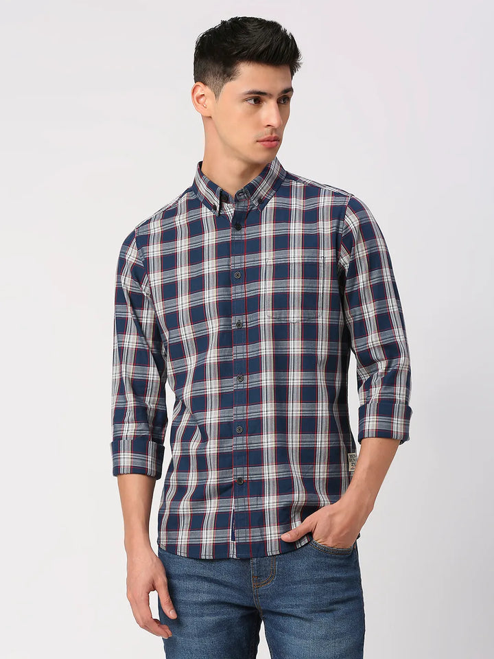 Navy Slim Fit Regular Collar Men's Shirt by Being Human Clothing