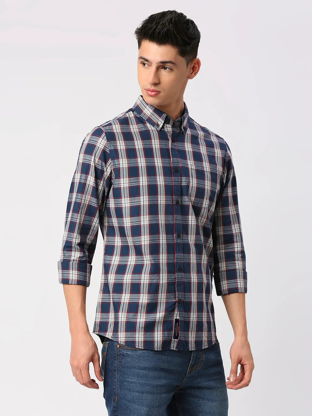 Navy Slim Fit Regular Collar Men's Shirt by Being Human Clothing