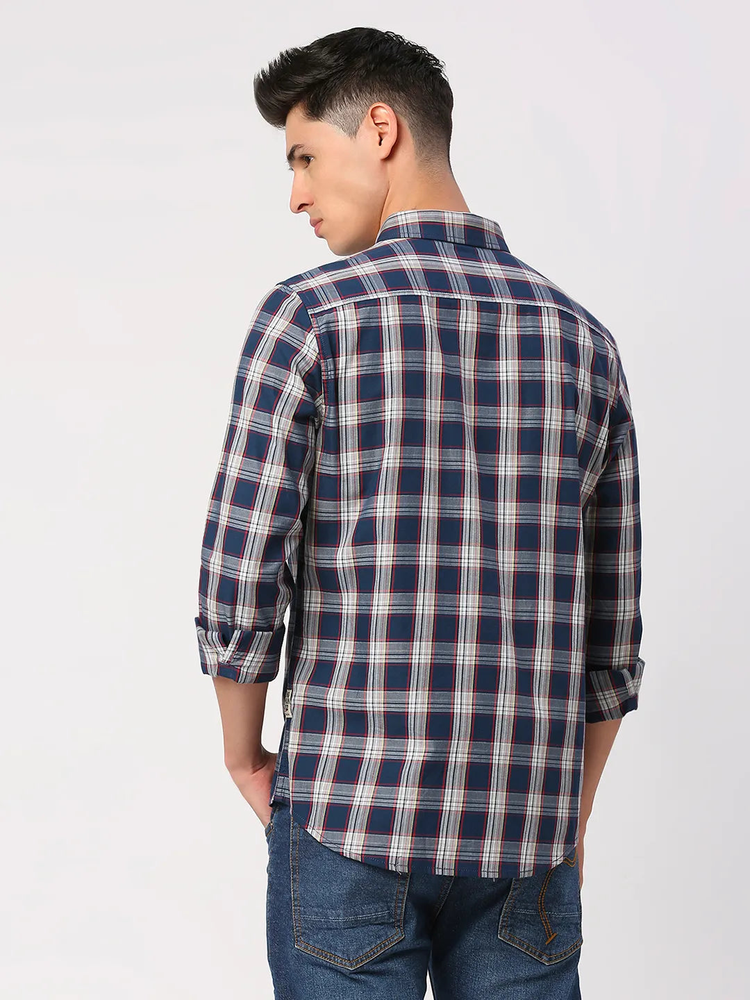 Navy Slim Fit Regular Collar Men's Shirt by Being Human Clothing