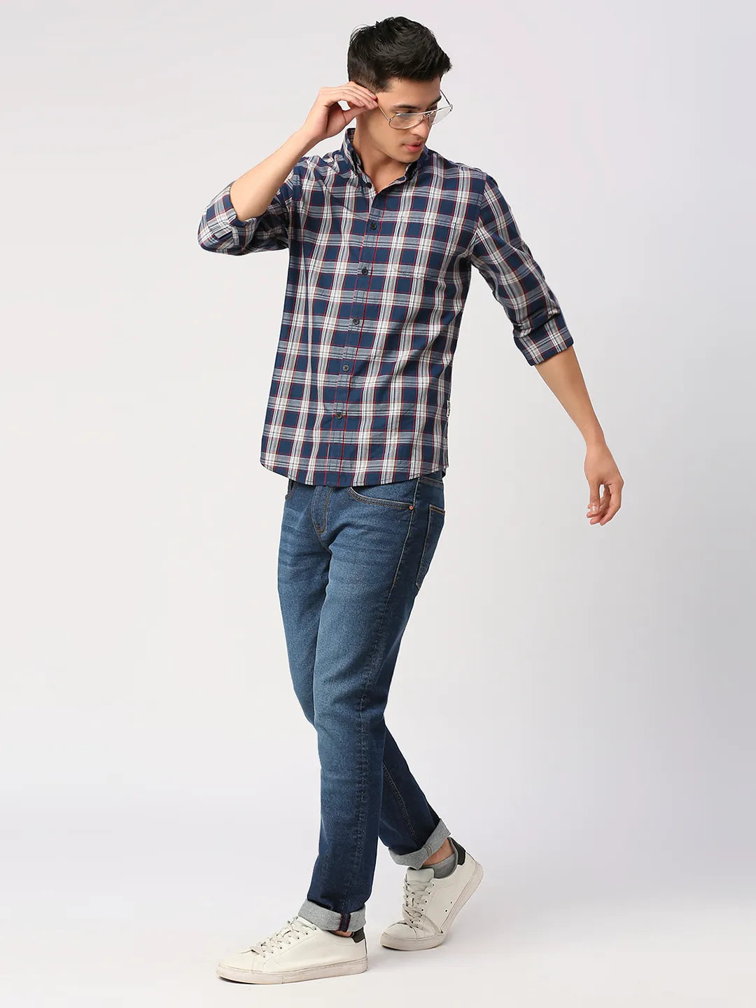 Navy Slim Fit Regular Collar Men's Shirt by Being Human Clothing