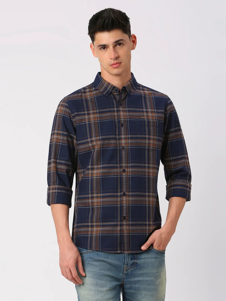 Navy Slim Fit Regular Collar Men's Shirt by Being Human Clothing