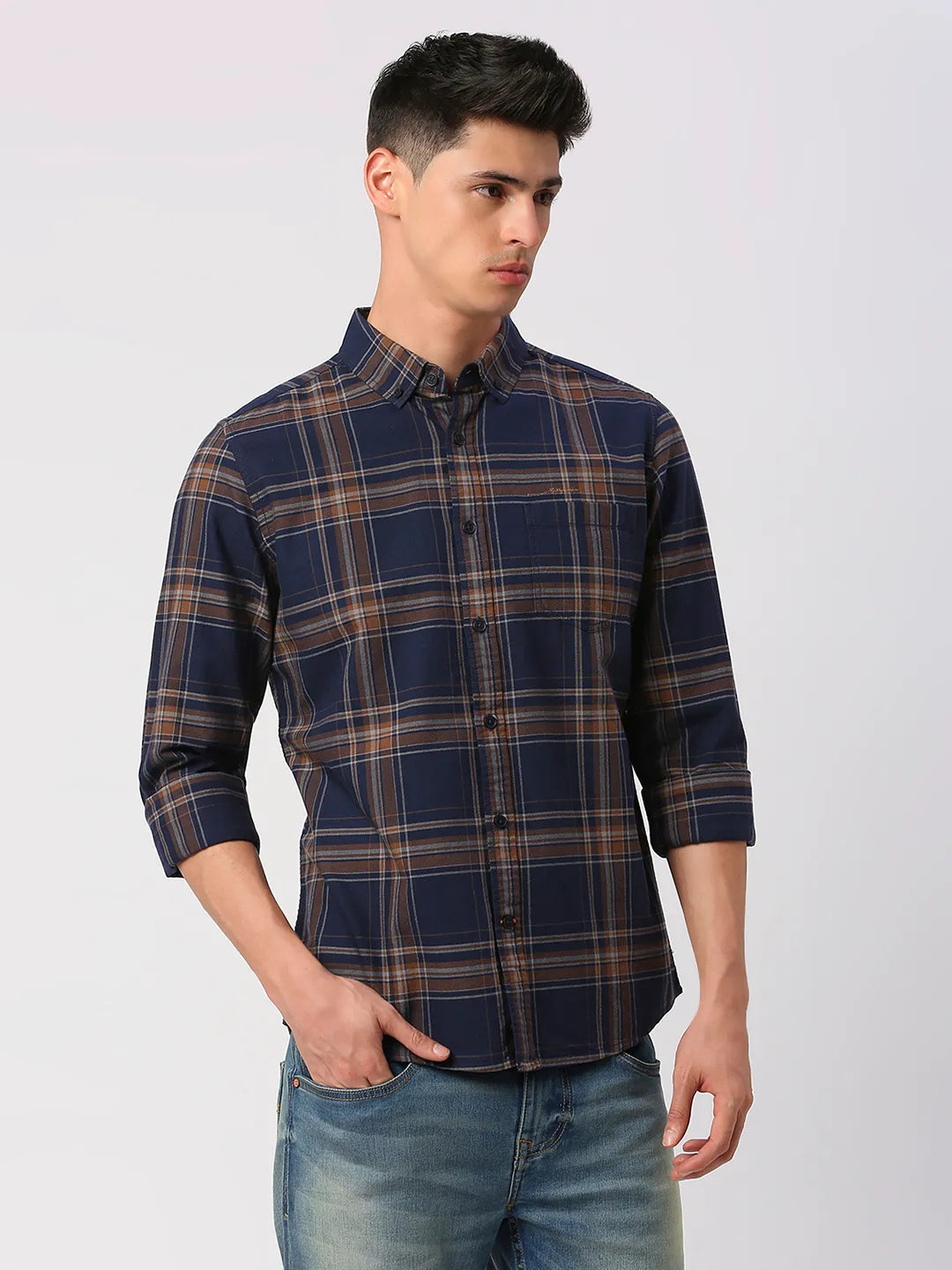 Navy  Slim Fit Regular Collar Mens' Shirt by Being Human Clothing