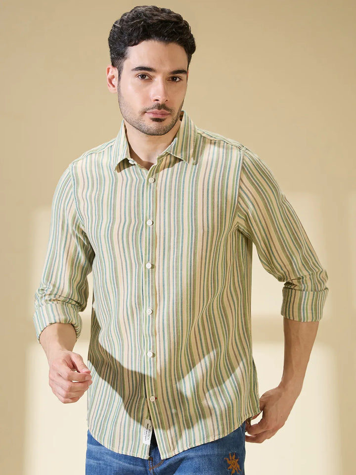 Green Regular Fit Regular Collar Men's Shirt by Being Human Clothing