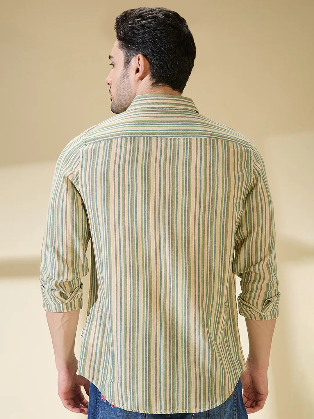 Green Regular Fit Regular Collar Men's Shirt by Being Human Clothing