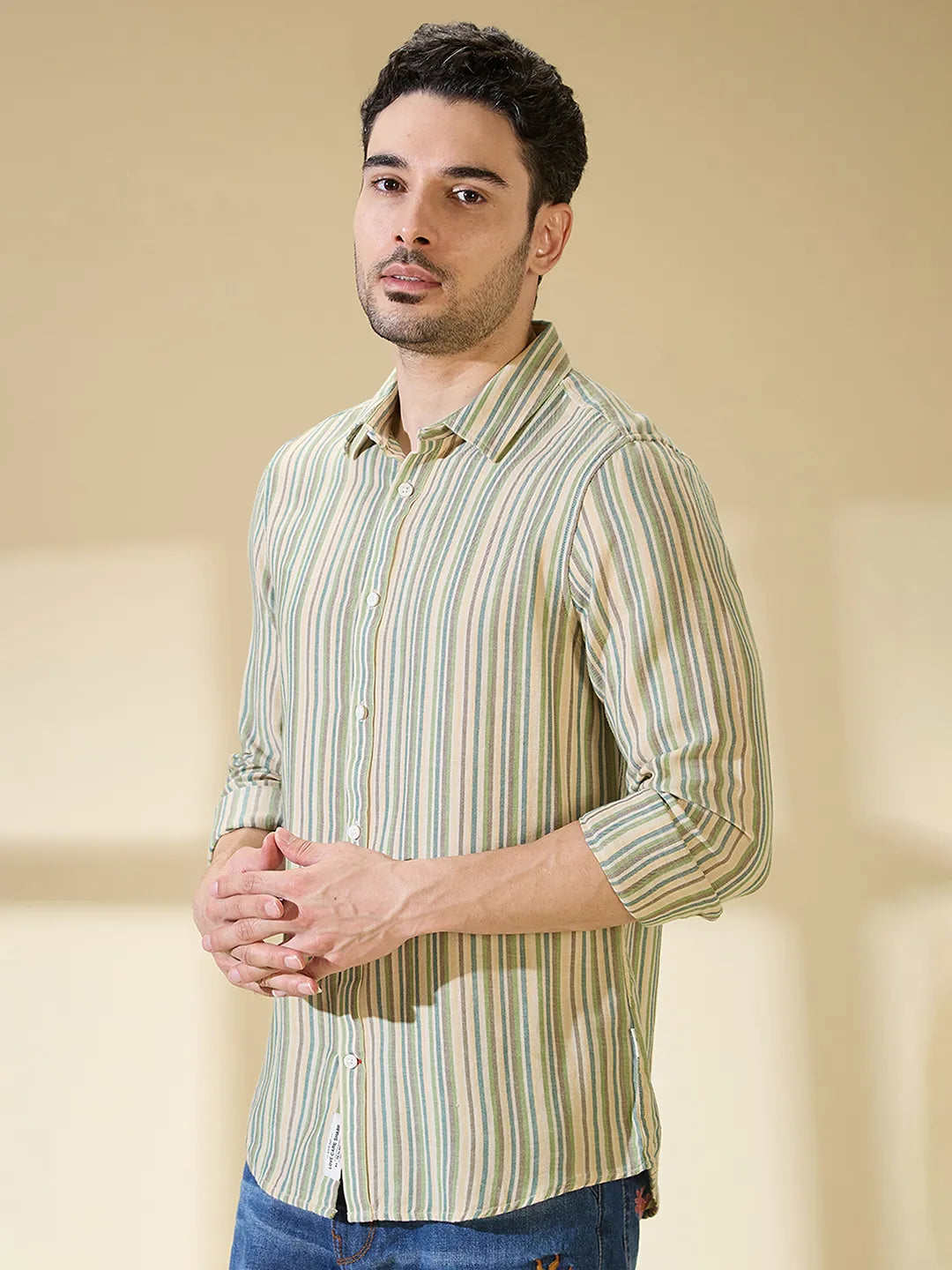 Green Regular Fit Regular Collar Men's Shirt by Being Human Clothing