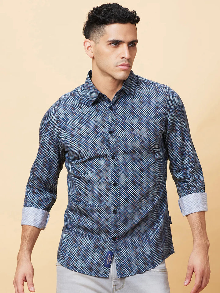 Navy Slim Fit Regular Collar Men's Shirt by Being Human Clothing