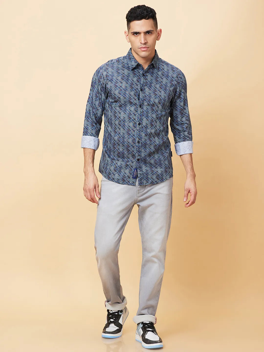 Navy Slim Fit Regular Collar Mens' Shirt by Being Human Clothing