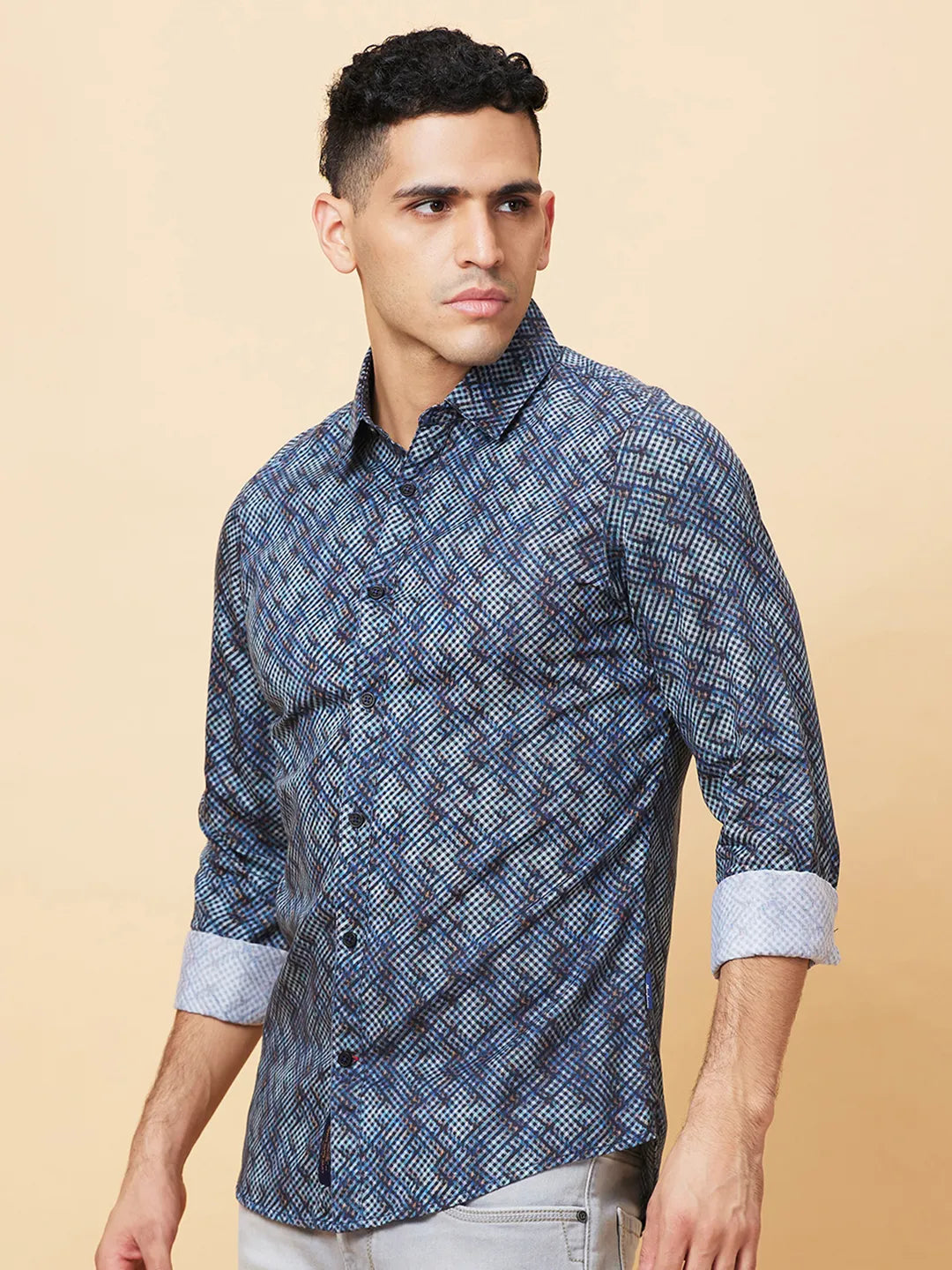 Navy Slim Fit Regular Collar Mens' Shirt by Being Human Clothing