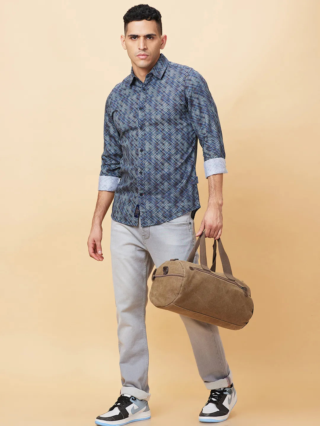 Navy Slim Fit Regular Collar Mens' Shirt by Being Human Clothing