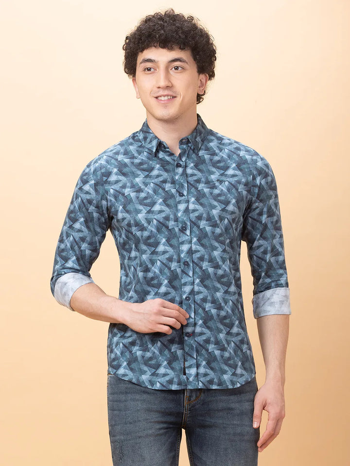 Blue Slim Fit Regular Collar Men's Shirt by Being Human Clothing