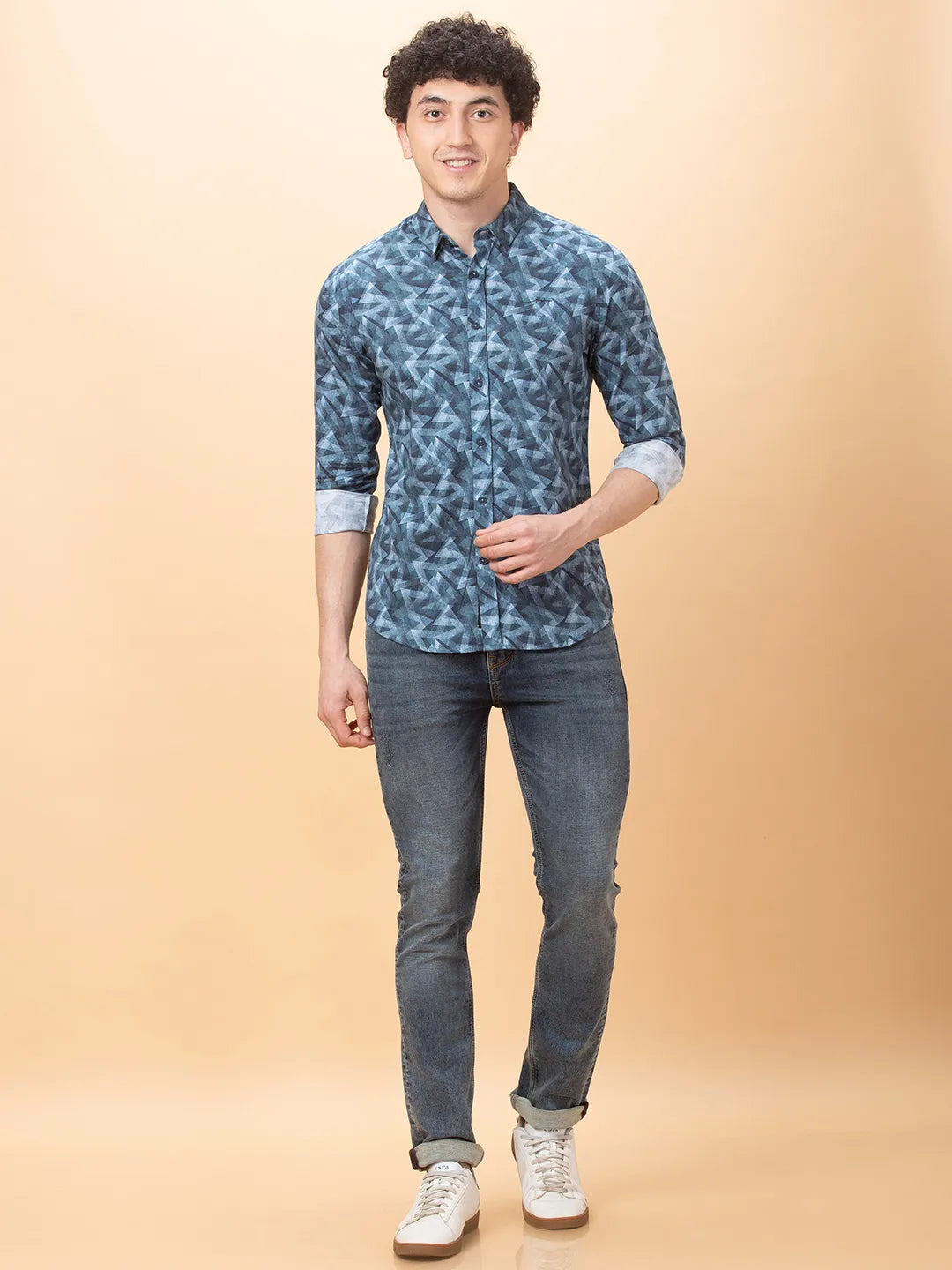 Blue Slim Fit Regular Collar Mens' Shirt by Being Human Clothing