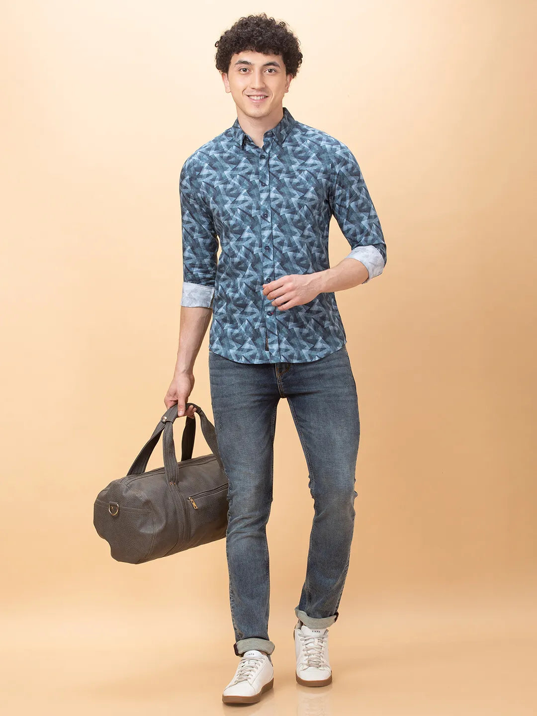 Blue Slim Fit Regular Collar Mens' Shirt by Being Human Clothing