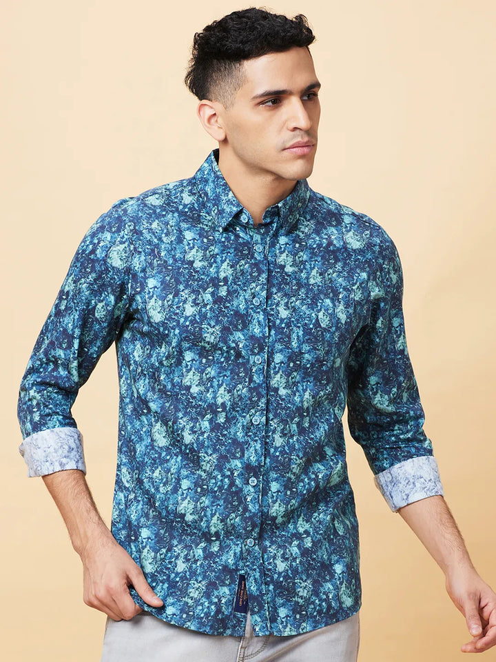 Blue Slim Fit Regular Collar Men's Shirt by Being Human Clothing