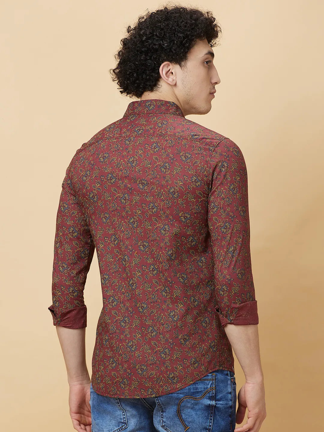 Red Slim Fit Regular Collar Men's Shirt by Being Human Clothing