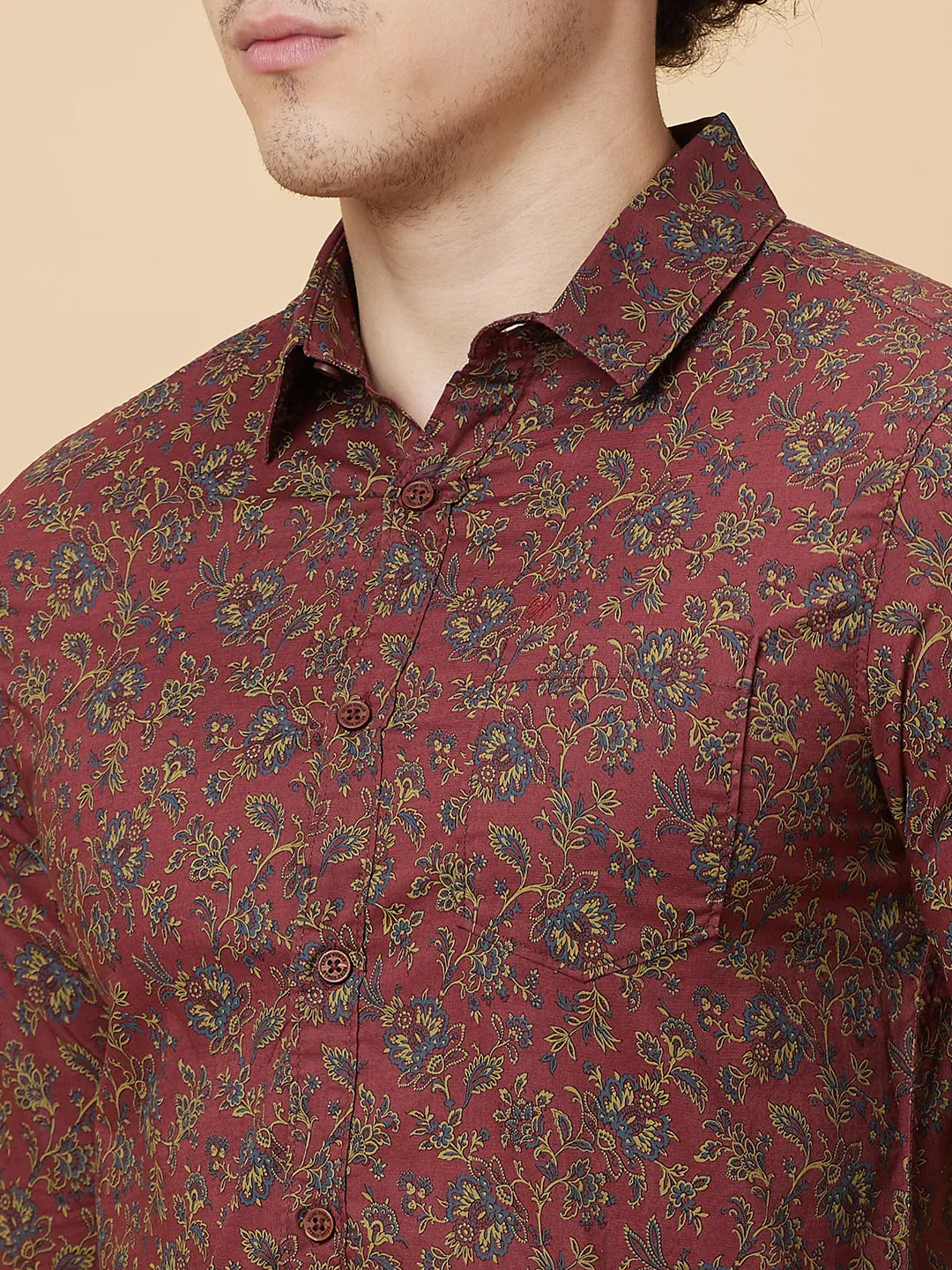 Red Slim Fit Regular Collar Men's Shirt by Being Human Clothing