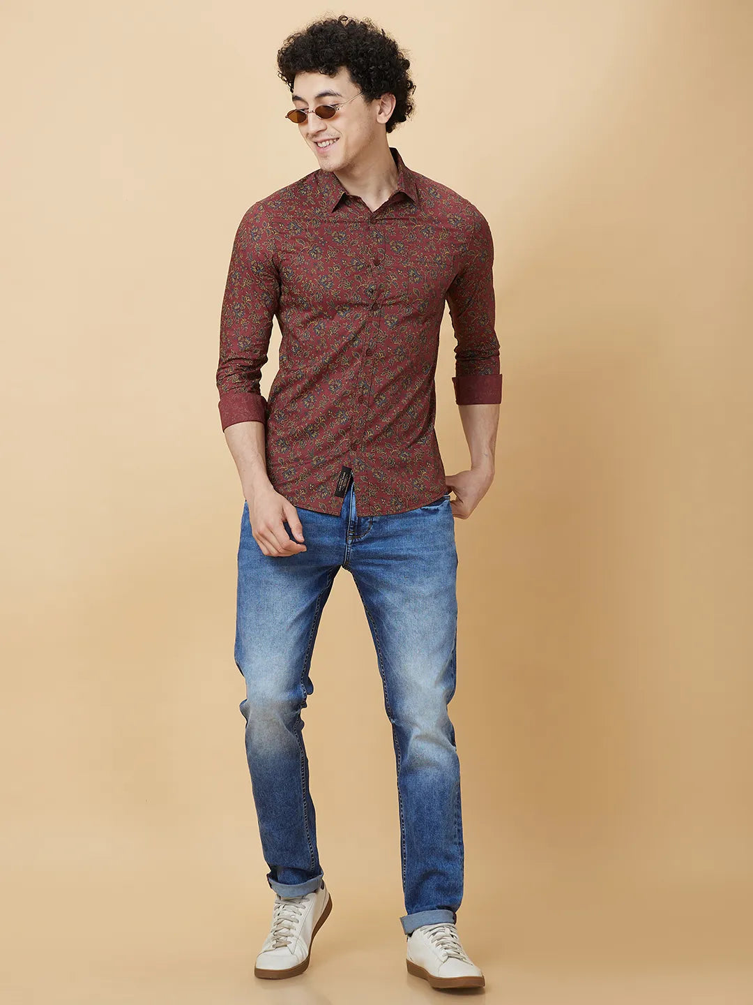 Red Slim Fit Regular Collar Men's Shirt by Being Human Clothing