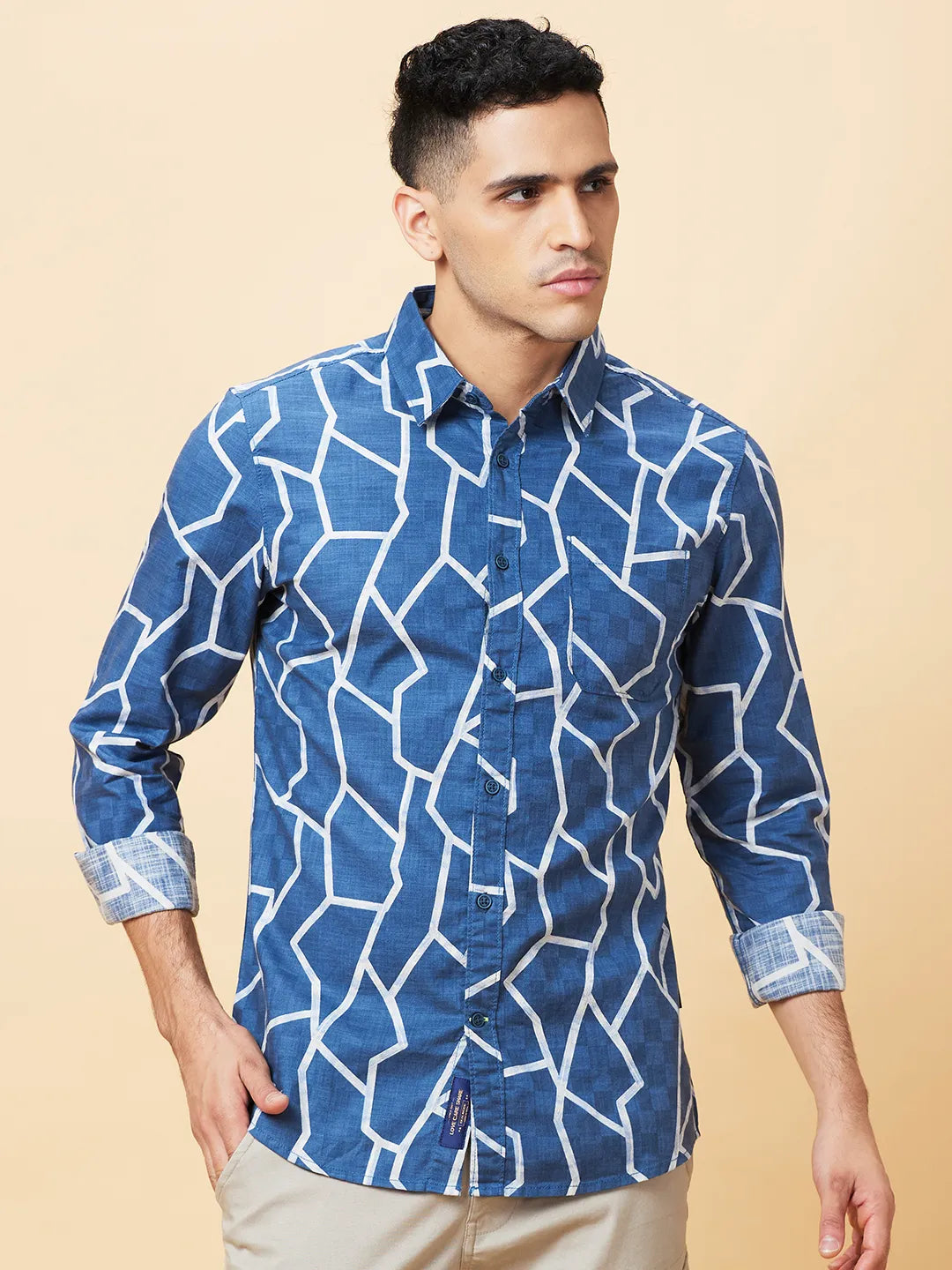 Blue Slim Fit Regular Collar Men's Shirt by Being Human Clothing