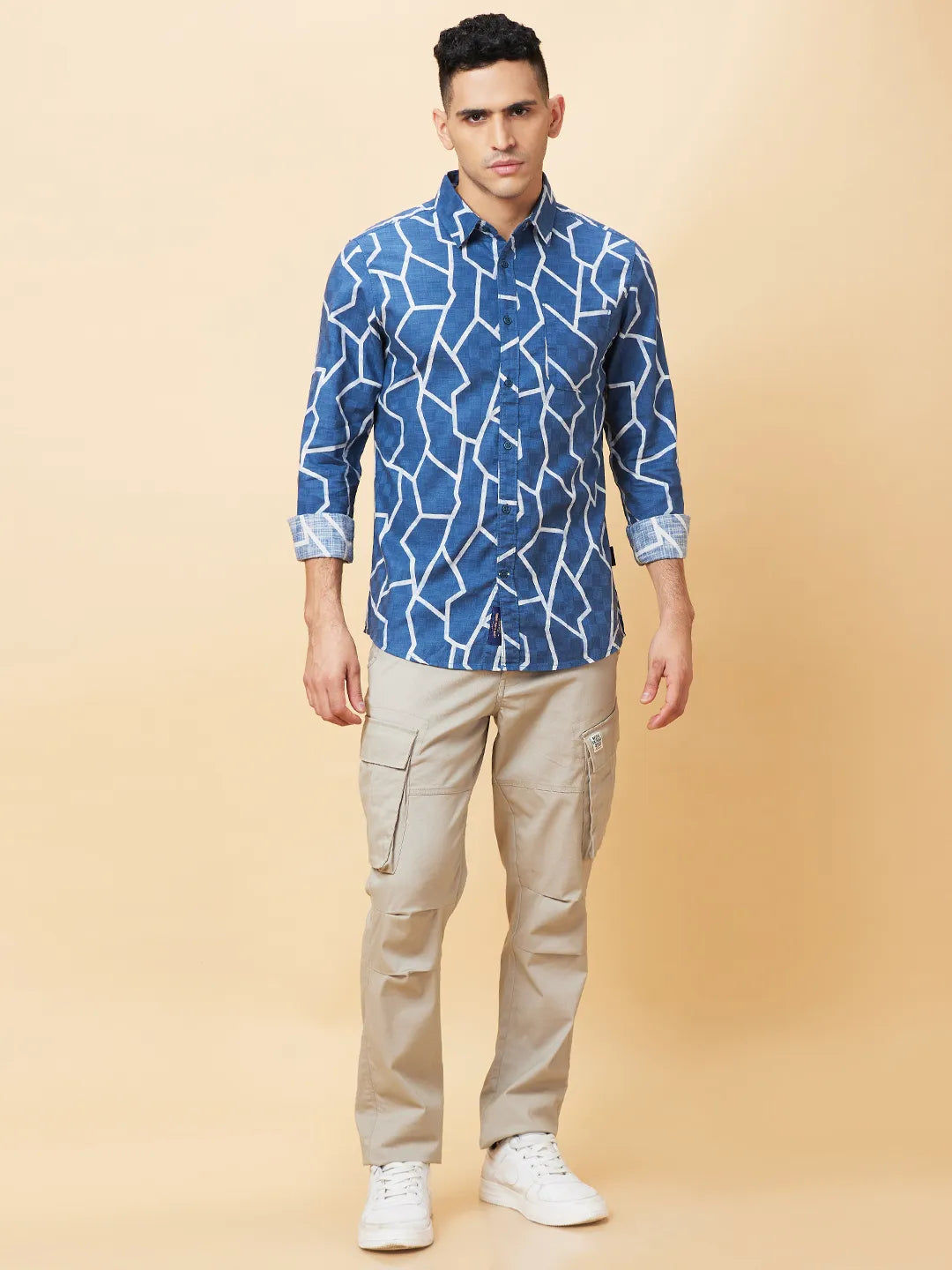 Blue Slim Fit Regular Collar Men's Shirt by Being Human Clothing