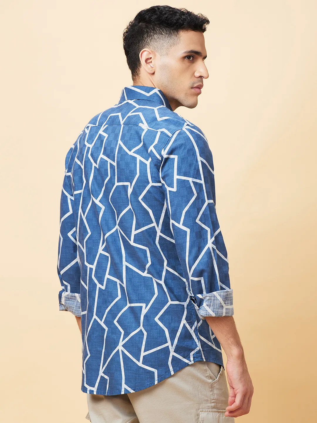 Blue Slim Fit Regular Collar Men's Shirt by Being Human Clothing