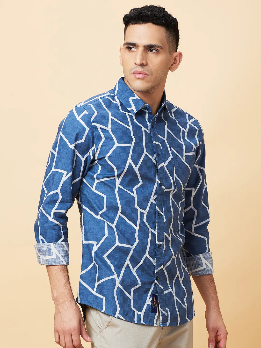 Blue Slim Fit Regular Collar Men's Shirt by Being Human Clothing