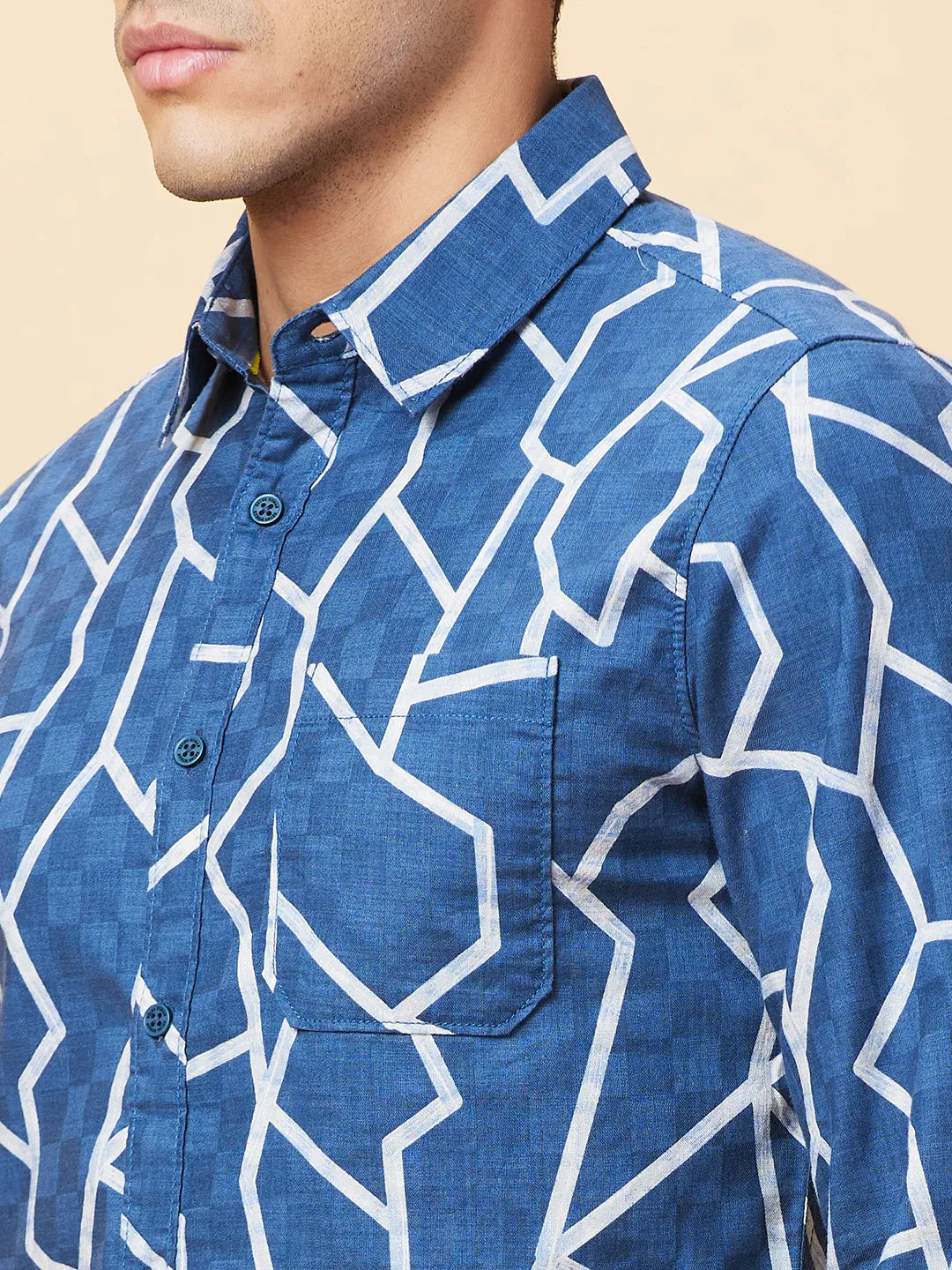 Blue Slim Fit Regular Collar Men's Shirt by Being Human Clothing