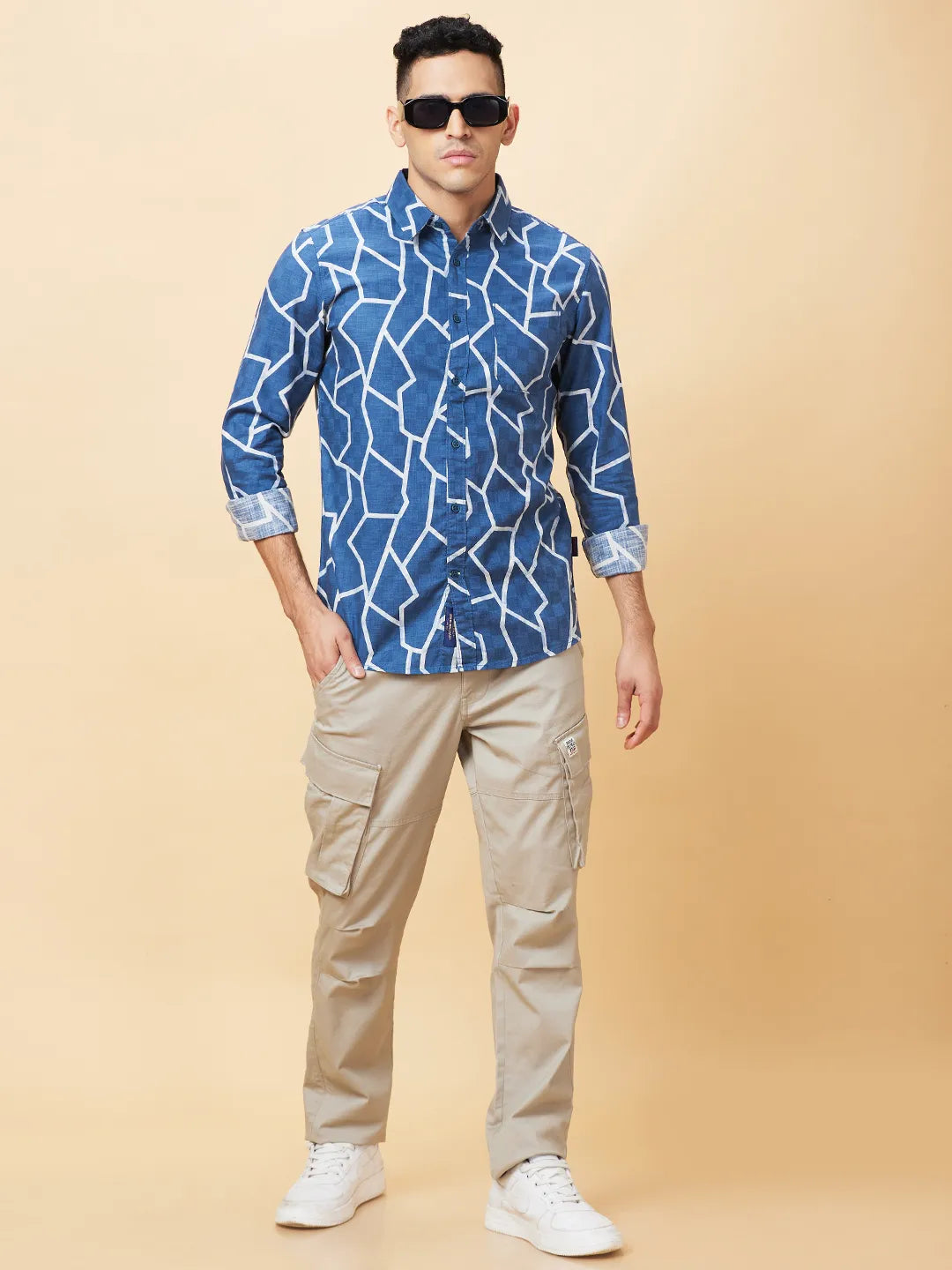 Blue Slim Fit Regular Collar Men's Shirt by Being Human Clothing