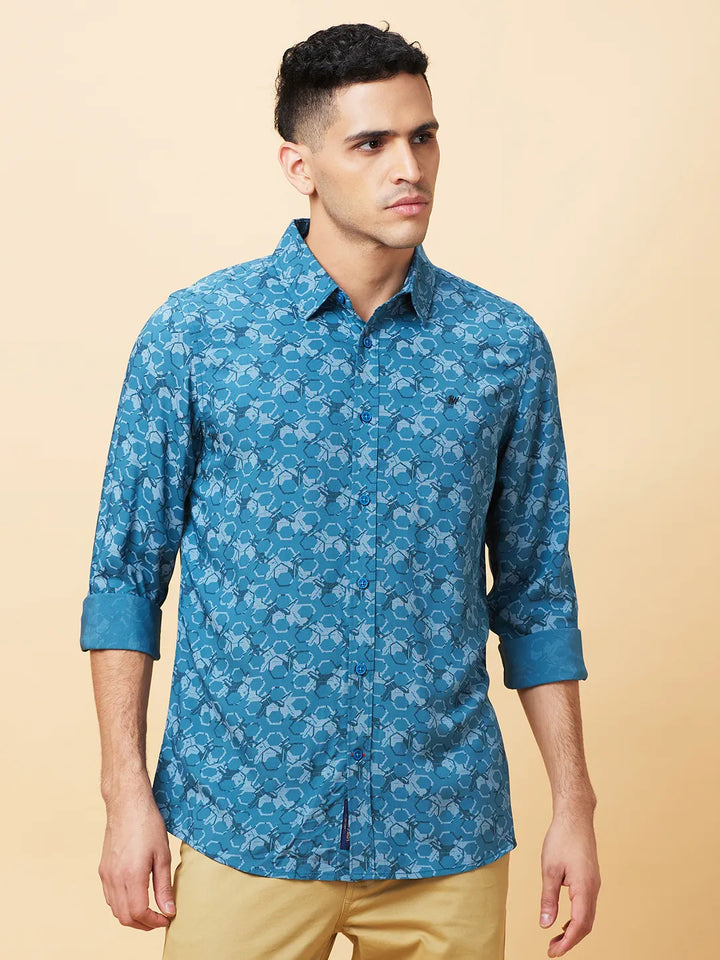 Blue Slim Fit Regular Collar Men's Shirt by Being Human Clothing