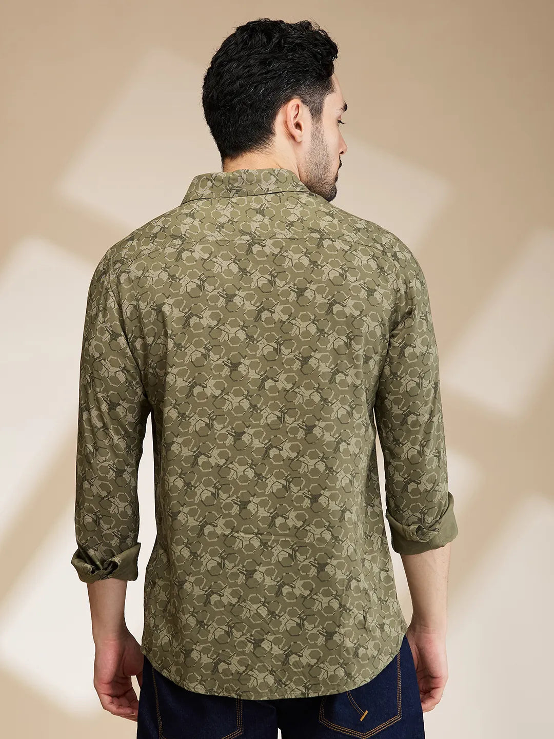 Olive Slim Fit Regular Collar Men's Shirt by Being Human Clothing