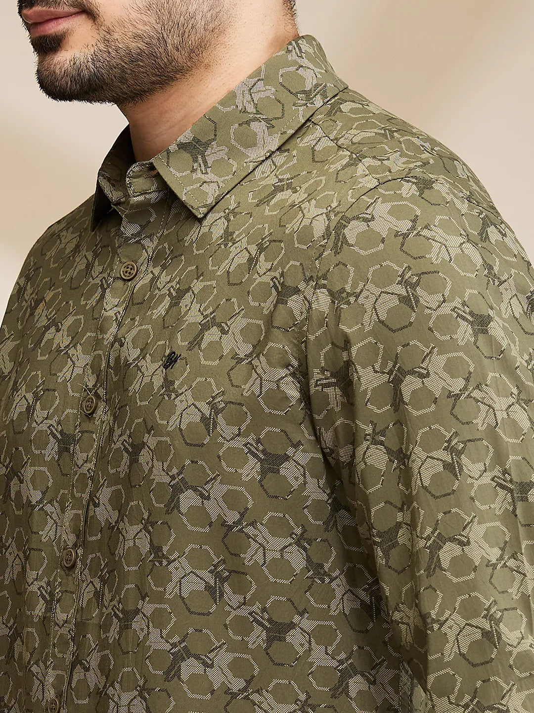 Olive Slim Fit Regular Collar Men's Shirt by Being Human Clothing