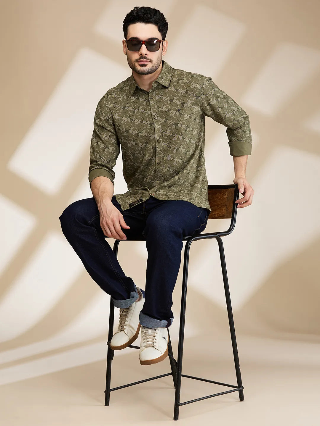 Olive Slim Fit Regular Collar Men's Shirt by Being Human Clothing