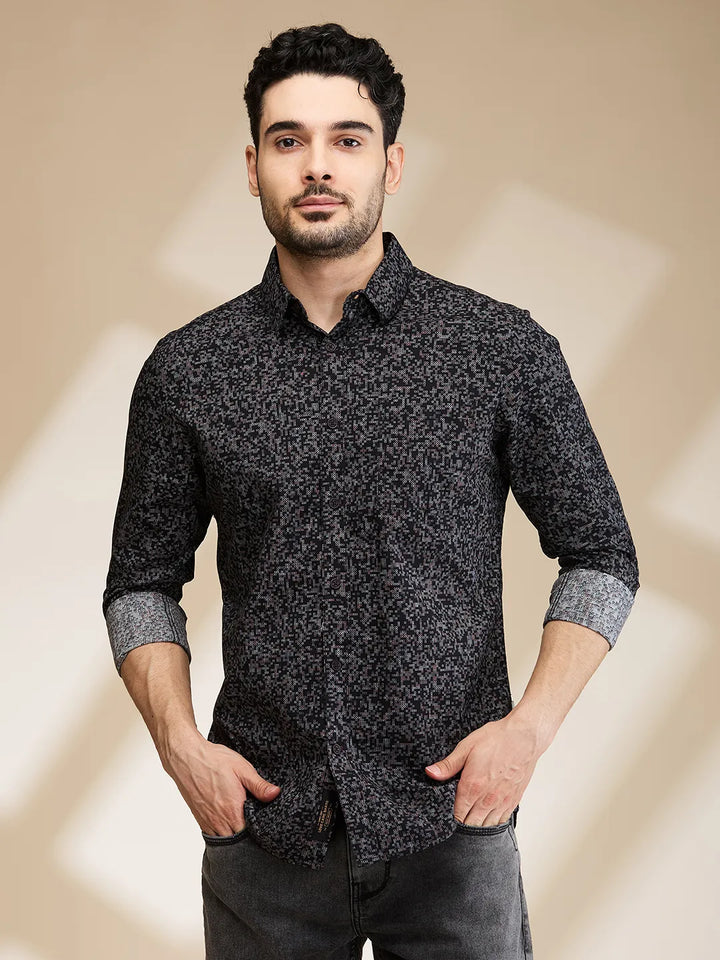 Black Slim Fit Regular Collar Men's Shirt by Being Human Clothing