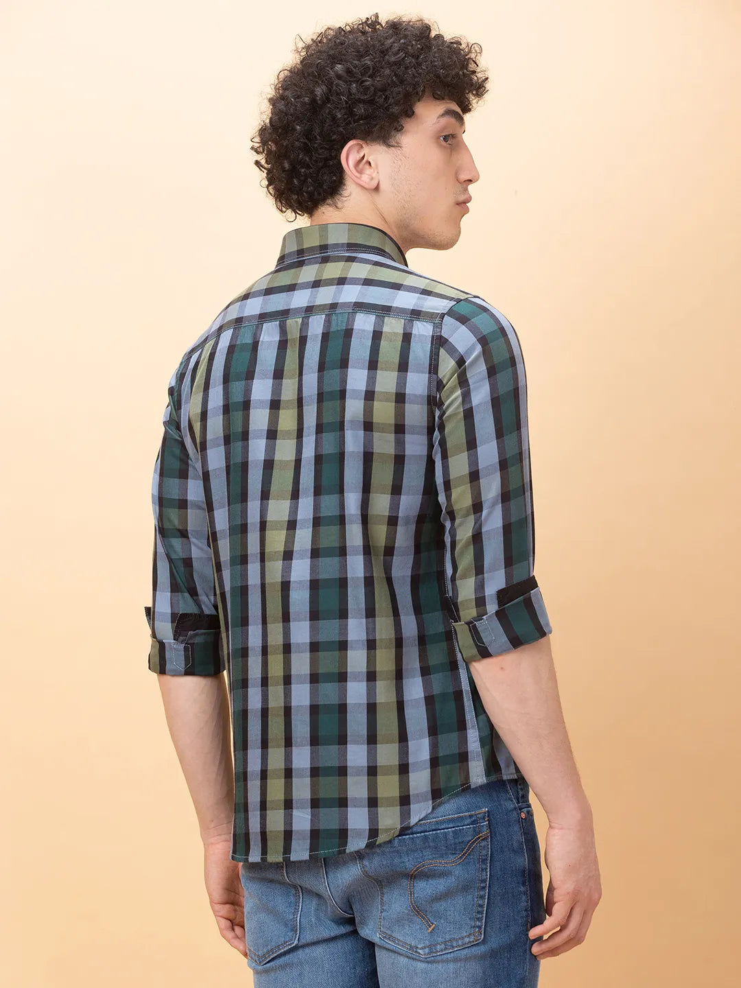 Green Slim Fit Regular Collar Men's Shirt by Being Human Clothing