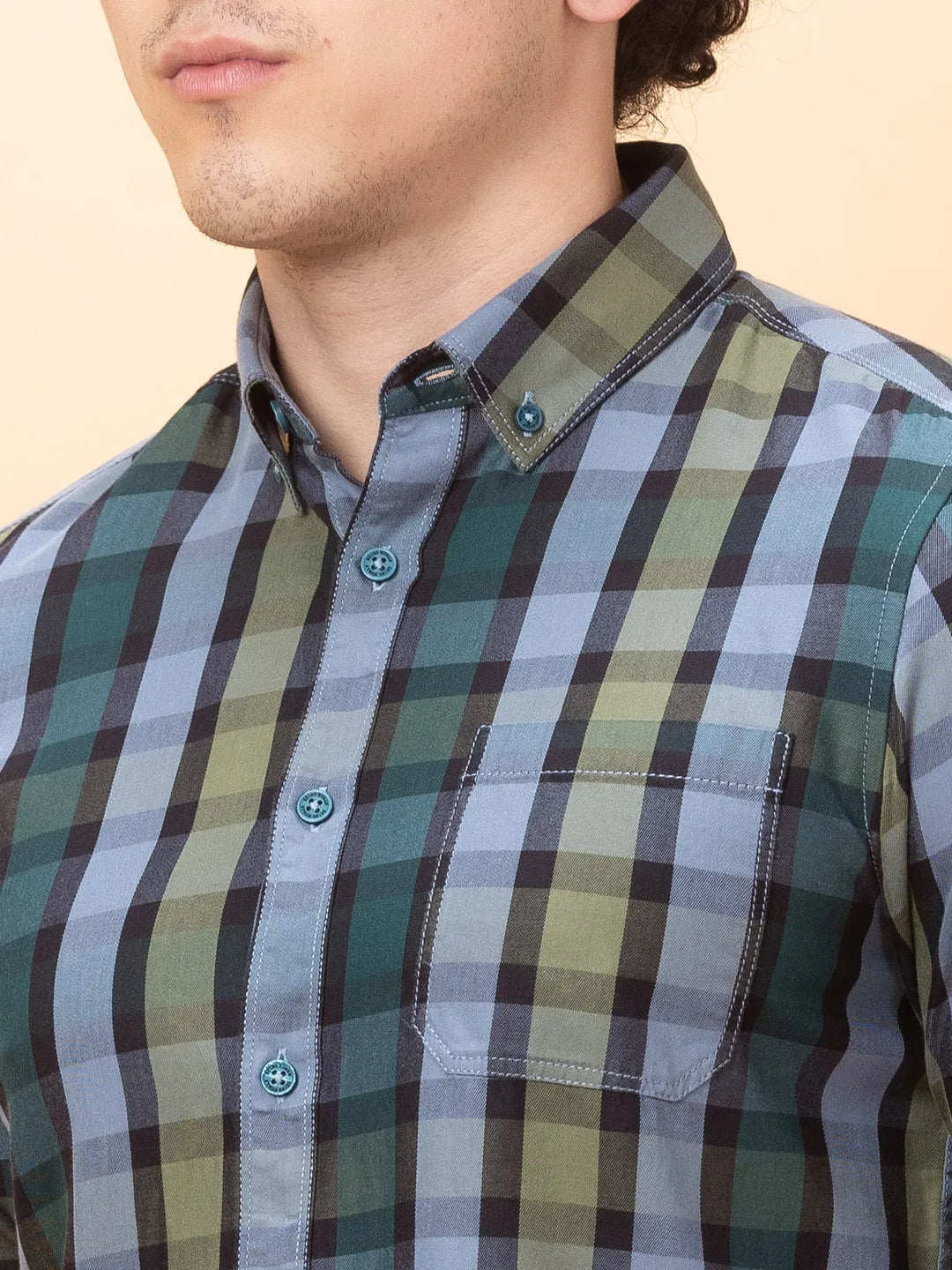 Green Slim Fit Regular Collar Men's Shirt by Being Human Clothing