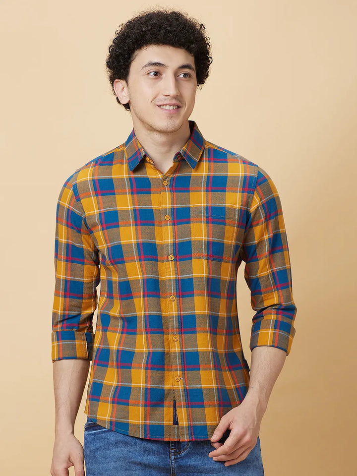Mustard Slim Fit Regular Collar Men's Shirt by Being Human Clothing