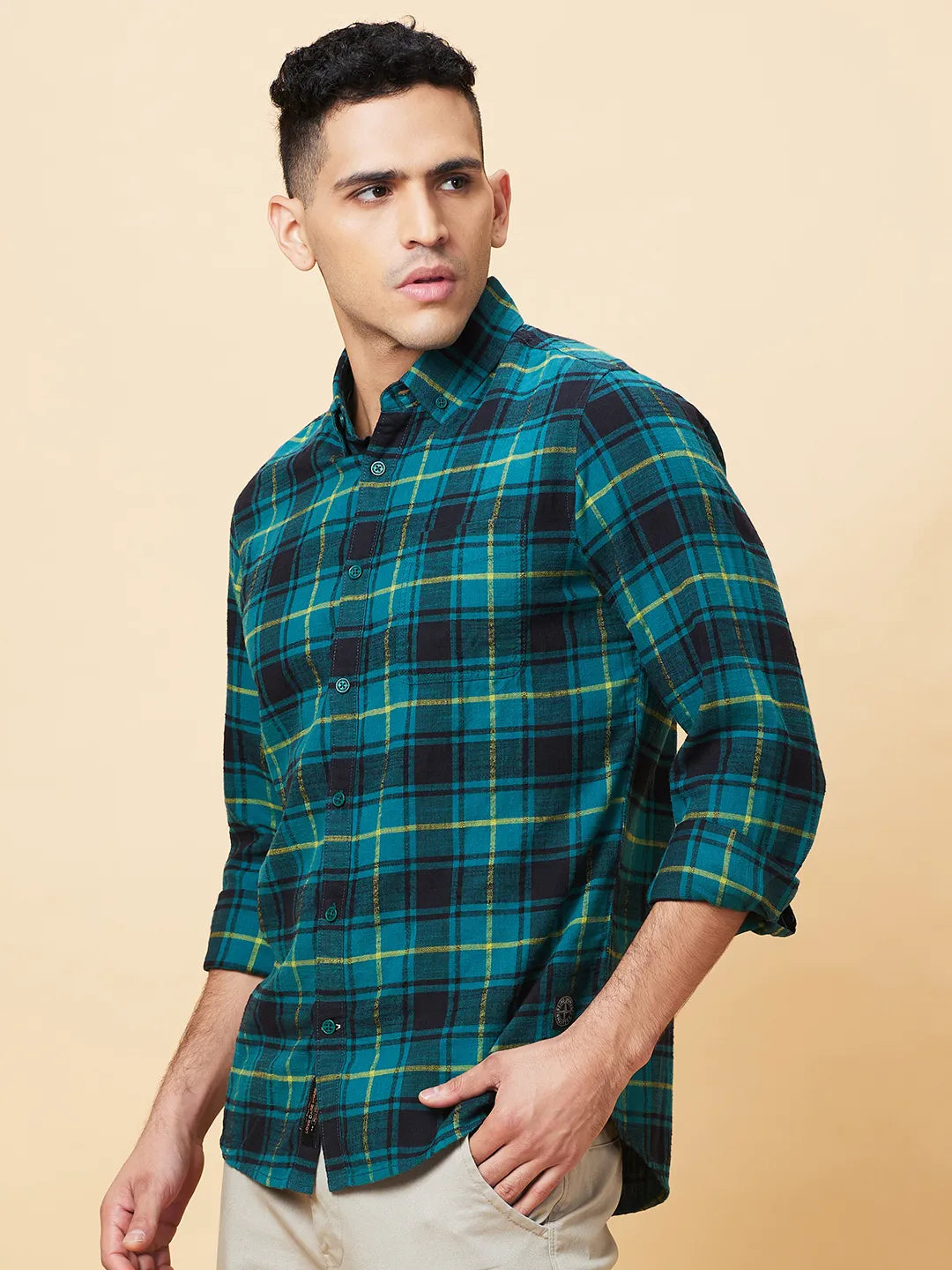 Emerald Slim Fit Regular Collar Men's Shirt by Being Human Clothing