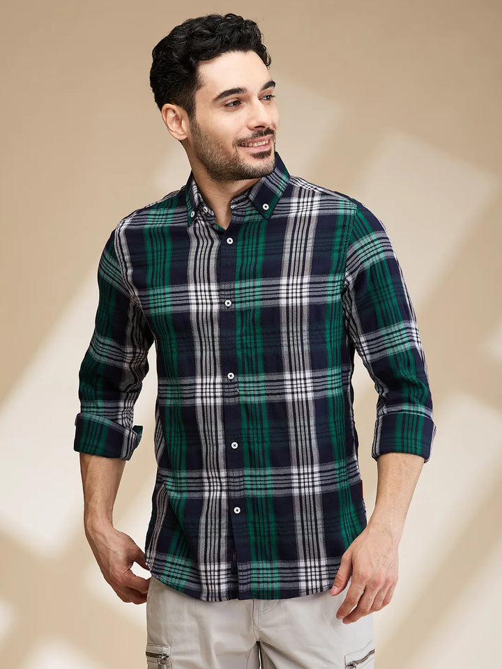 Green Slim Fit Regular Collar Men's Shirt by Being Human Clothing