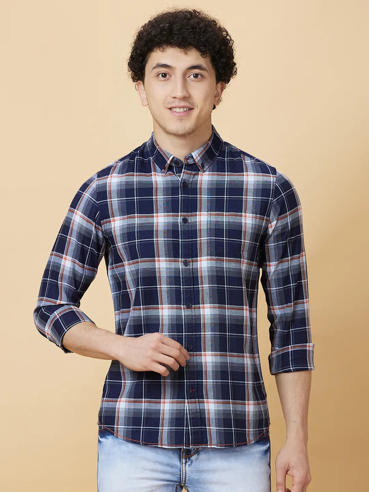 Blue Slim Fit Regular Collar Men's Shirt by Being Human Clothing