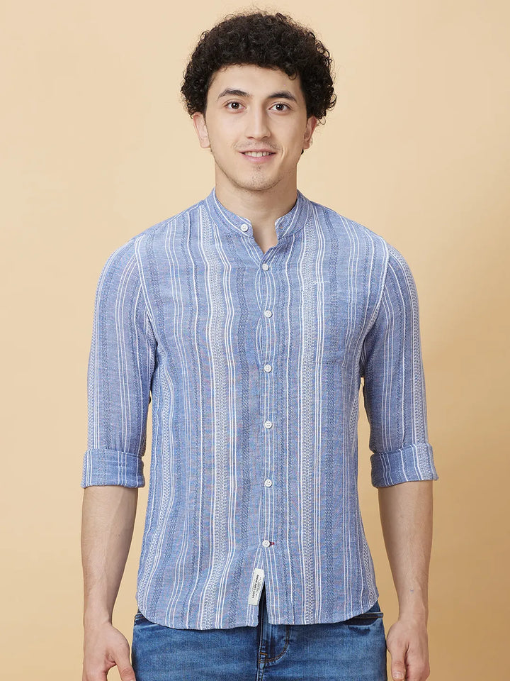 Ice Blue Slim Fit Regular Collar Men's Shirt by Being Human Clothing