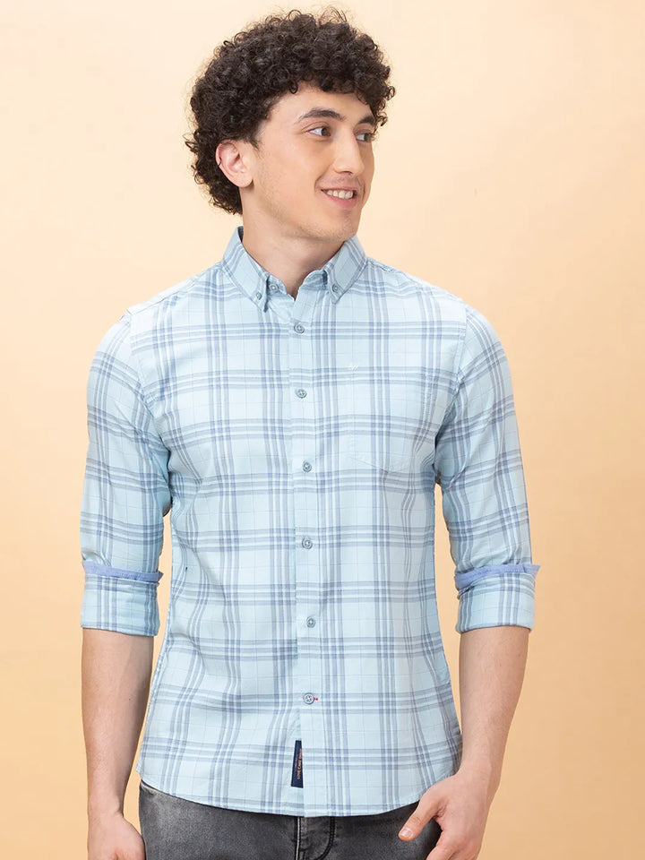 Light Blue Slim Fit Regular Collar Men's Shirt by Being Human Clothing
