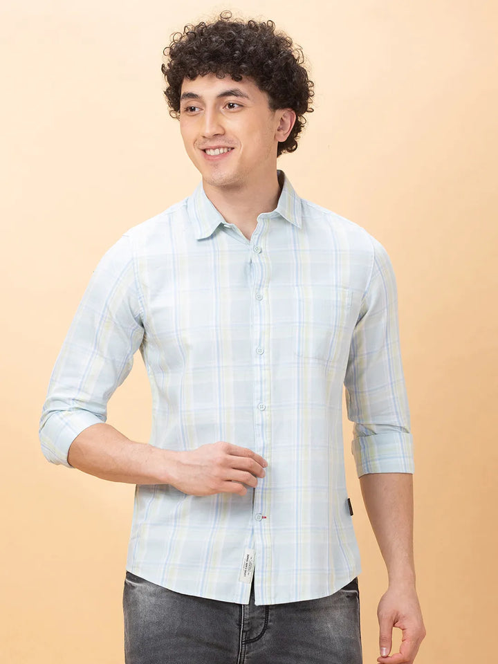 Ice Blue Slim Fit Regular Collar Men's Shirt by Being Human Clothing