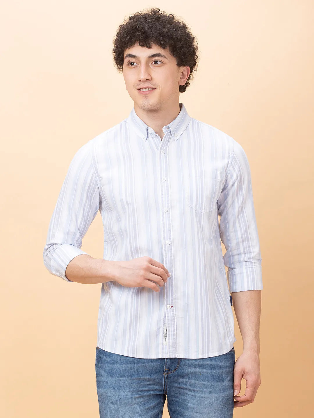 Light Blue Slim Fit Regular Collar Men's Shirt by Being Human Clothing