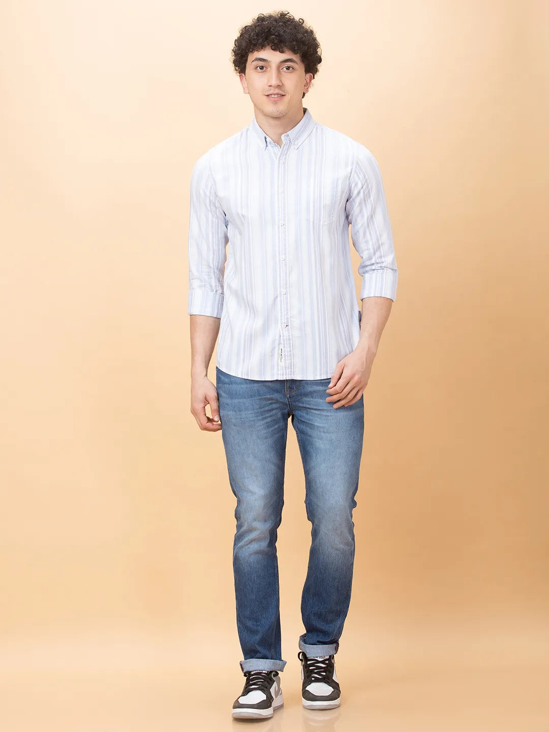 Light Blue Slim Fit Regular Collar Men's Shirt by Being Human Clothing