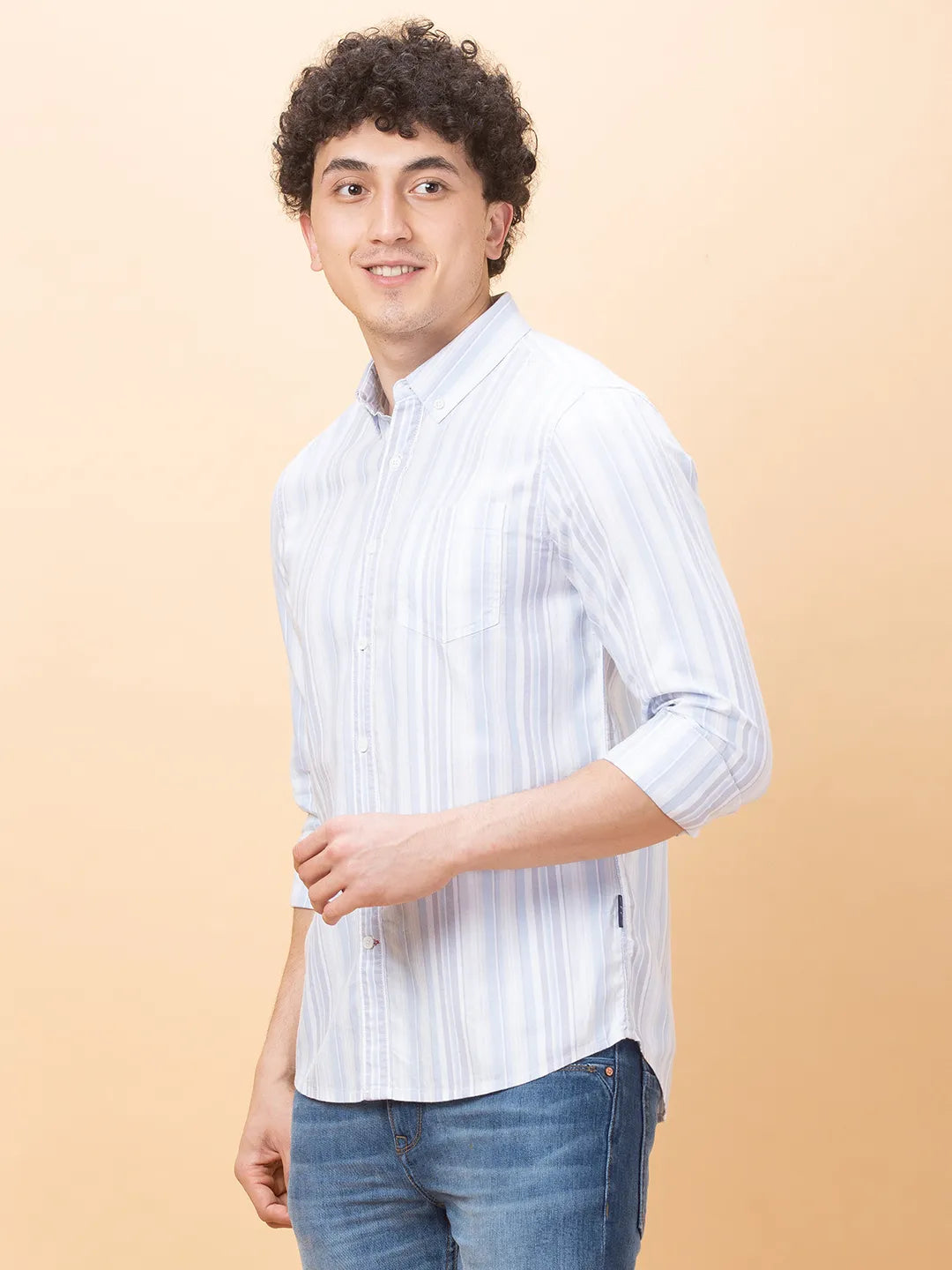 Light Blue Slim Fit Regular Collar Men's Shirt by Being Human Clothing