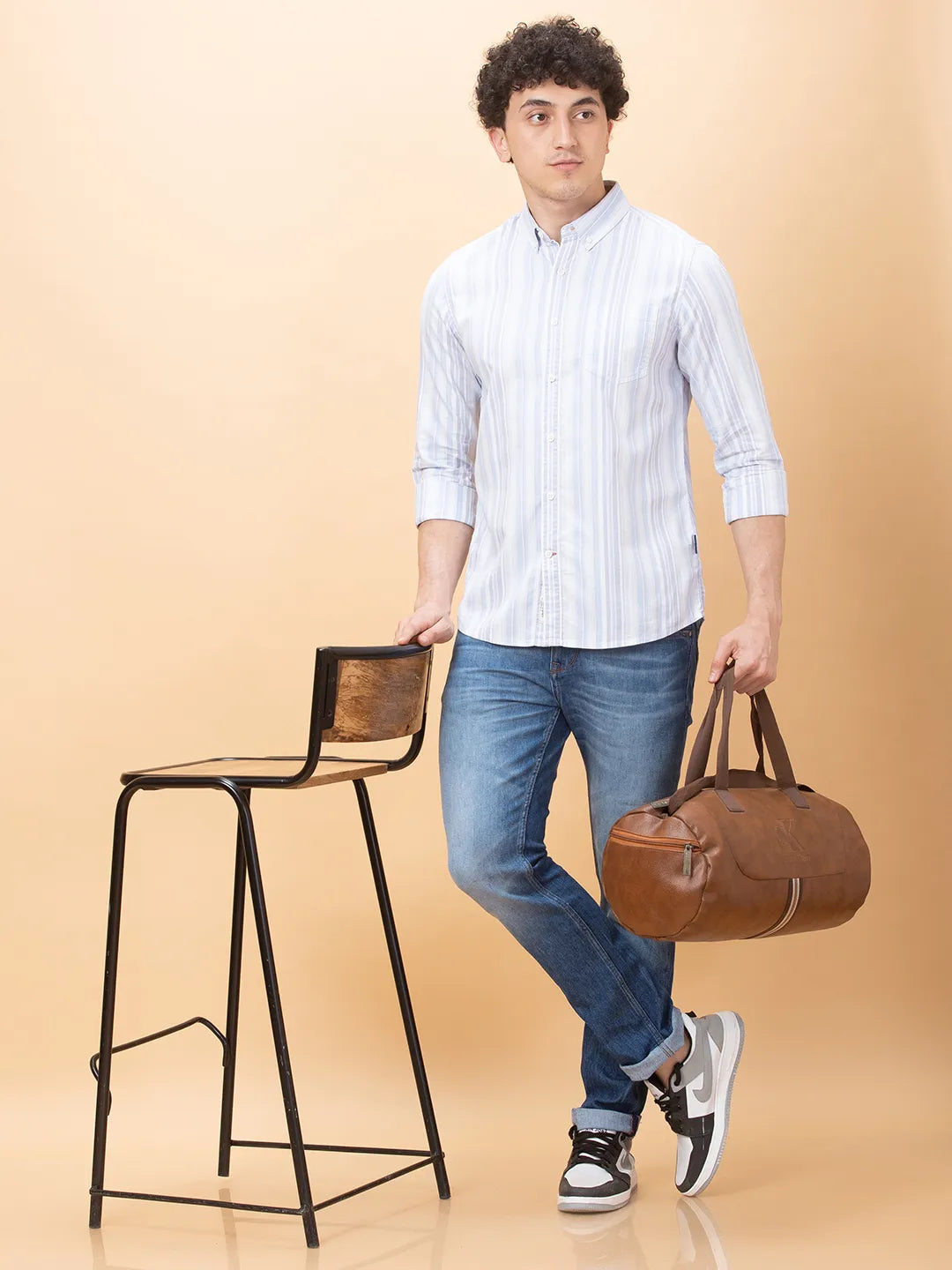 Light Blue Slim Fit Regular Collar Men's Shirt by Being Human Clothing