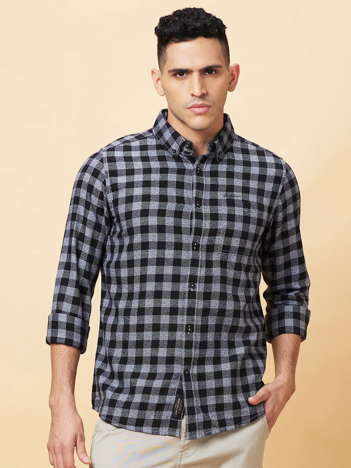 Black Slim Fit Regular Collar Men's Shirt by Being Human Clothing